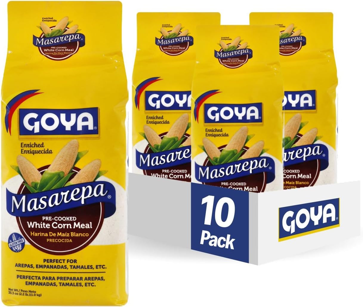Goya Masarepa Pre-Cooked White Corn Meal, 35.2 Ounce (Pack of 10)