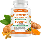 1PCSBio Root Labs Turmeric Curcumin Supplement, Turmeric Curcumin 1,000mg – 95% Curcuminoids with Black Pepper & Ginger,Fat Soluble Vitamin C,Enhanced Absorption,120 Capsules (1PCS)