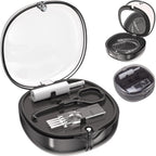 Dental Retainer Box Case Orthodontic Retainer Container with Removal Tool, Chew and Travel Brush, Double-layer Mouth Guard Holder Container Case with Mirror - Transparent Black