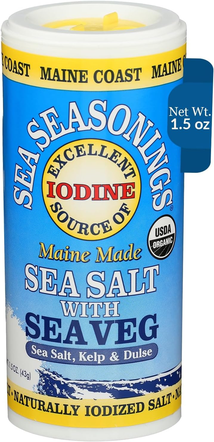 Maine Coast Sea Vegetables Sea Salt with Sea Veg Shaker | Wild-Harvested Seaweed Seasoning | Organic Dulse & Kelp Blend | Rich in Iodine | Great for Soups & Salads | 1.5 oz (Pack of 1)
