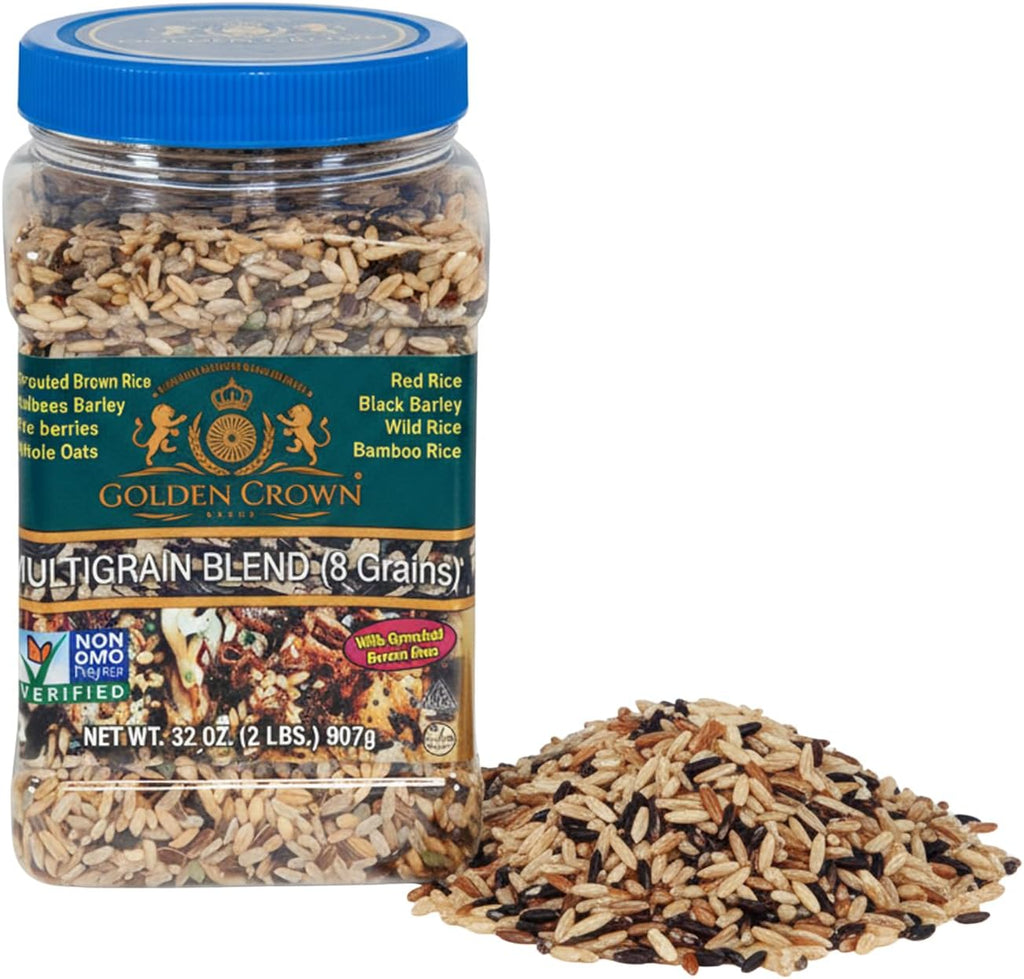 Golden Crown Wild Rice Blend - 8-in-1 Multigrain Blend w/Red, Black Barley, Bamboo, Wild Rice Mix & More - GMO-Free - Perfect for Bowls, Pilafs, Soups, Stir-Fries & Meal Prep, 32 oz (2 lb)