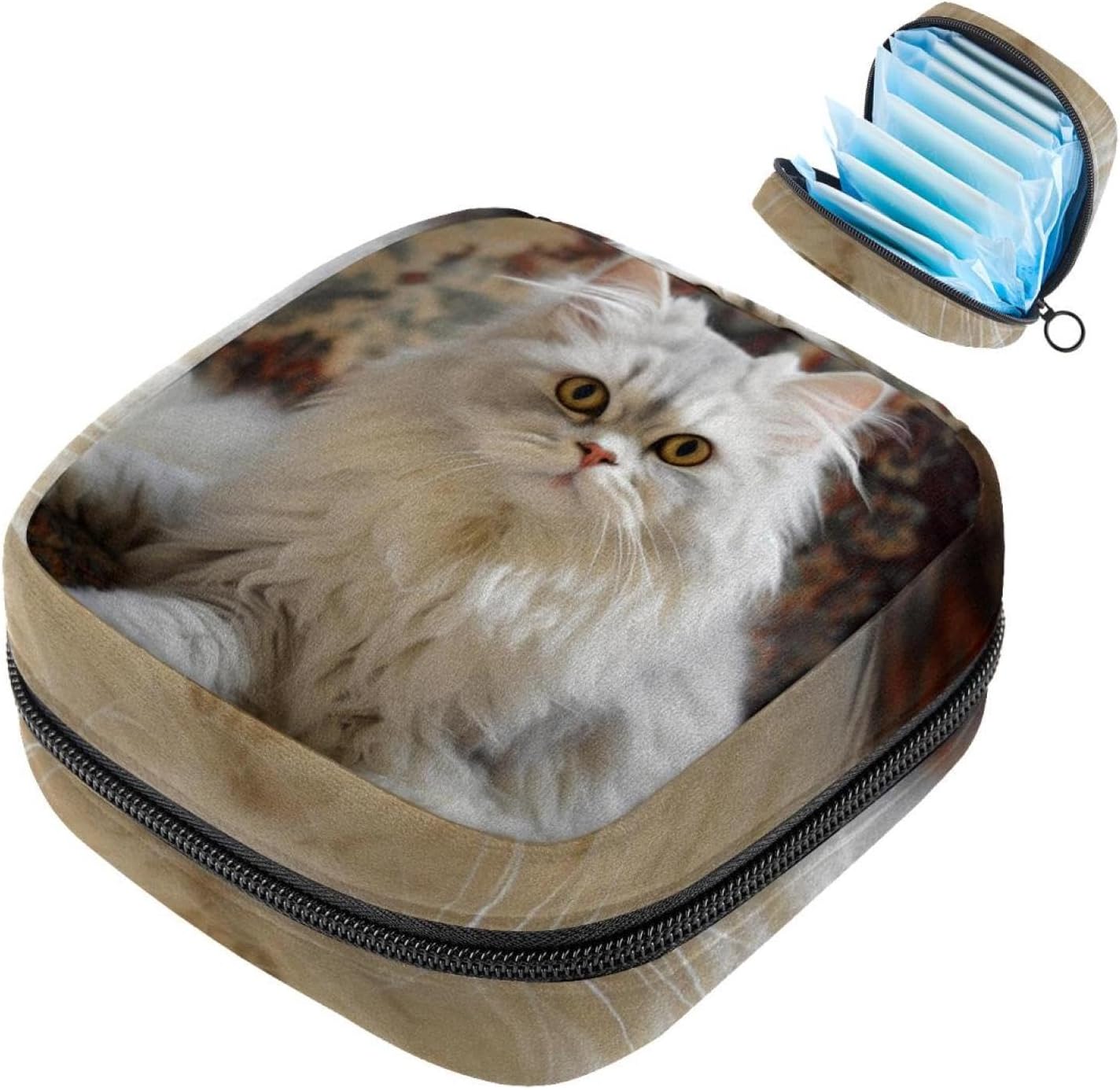 Period Bag,Sanitary Napkin Storage Bag,Angry Cat Looking at You,Tampon Bag for Purse