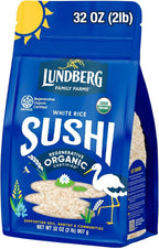 Lundberg Organic California Sushi Rice - Short Grain Rice, White Japanese-Style Sticky Rice for Perfect Sushi Rolls, Rice Bowls, and Mochi, White Rice Grown in California, 32 Oz