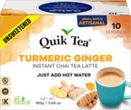 QuikTea Turmeric Ginger Unsweetened Chai Tea Latte – 10 Count, Bold Turmeric Ginger Flavor, no preservatives, No Sugar Added – Just Add Hot Water