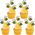 30Pcs Bee Cake Toppers Double Layer Bee Card Cake Toppers Bumble Bee Cupcake Little Bee Cake Decorations Bumble Figurine Cupcake Picks for Bee Theme Boys Girls Birthday Party Decoration Supplies