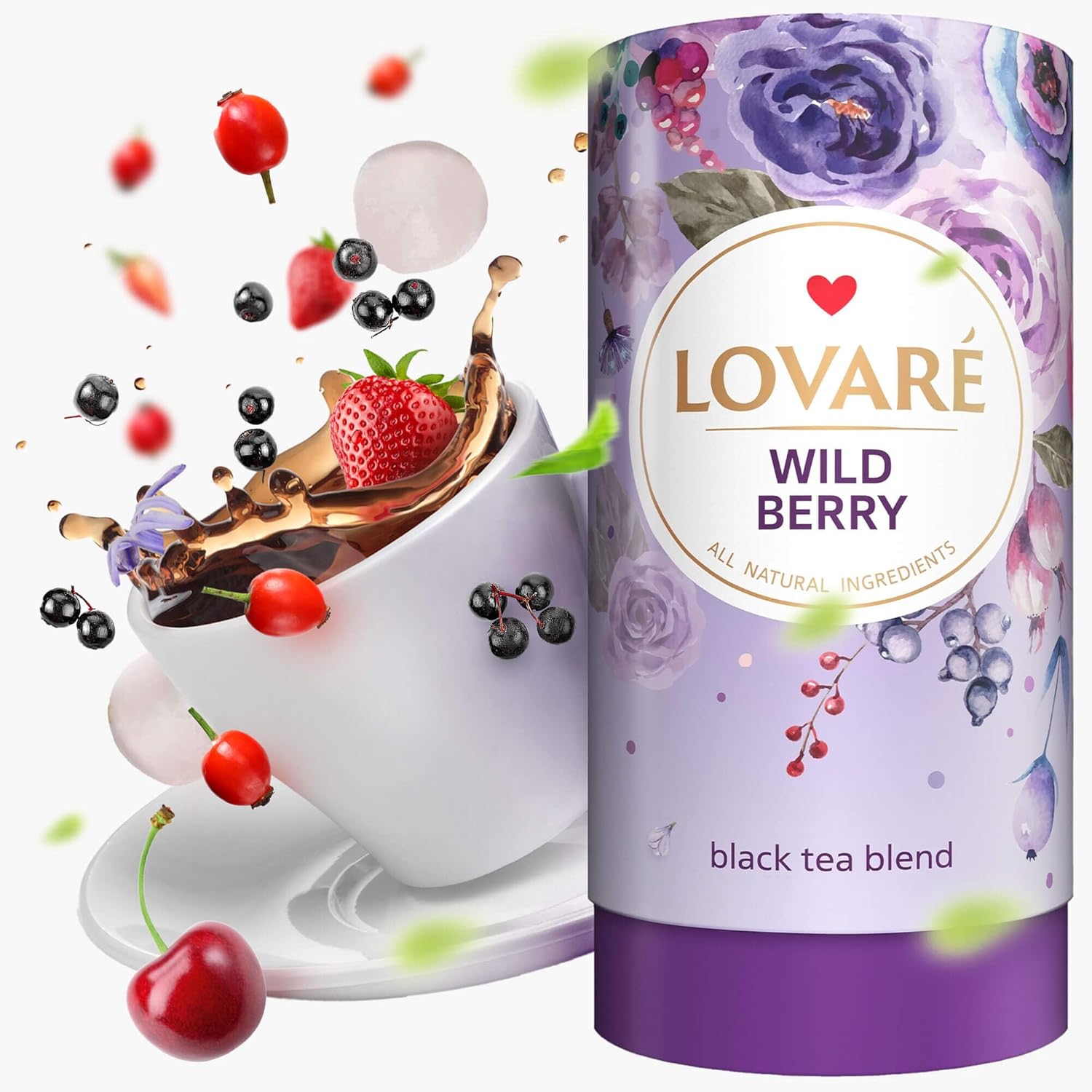 LOVARE Wild Berry Loose Leaf Tea 80 g - Made in Ukraine - Black Tea, Cherry, Roses, Hawthorn Berries, Elderberry, Black Currant Berries, Strawberry - Gift Box with 15 Paper Filters (Wild Berry)