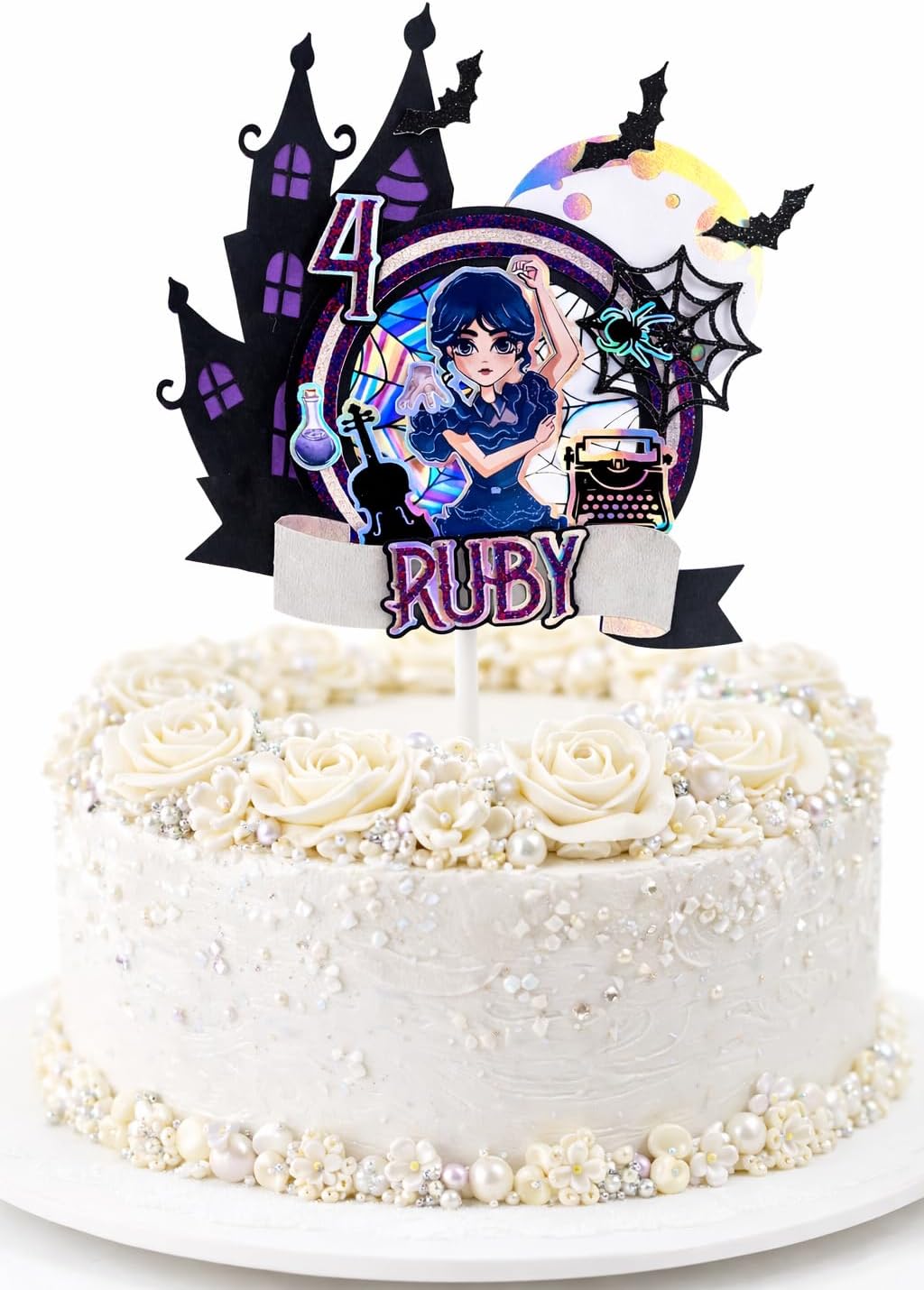 1Pcs Merlina Cake Topper – Inspired by the Character from the Series, Exclusive Halloween Design – Customizable Name and Age – Perfect for Birthdays, Themed Parties, and Cake Decorations