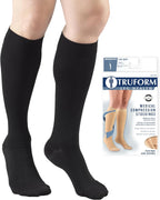 Truform 15-20 mmHg Compression Stockings for Men and Women, Knee High Length, Closed Toe, Black, Medium