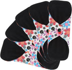 5Pcs Reusable Sanitary Pads, Washable Black Cloth Menstrual Pads Menstrual Towel Sanitary Napkins, Reusable Menstrual Pads Breathable Highly Absorbent Cotton (S)