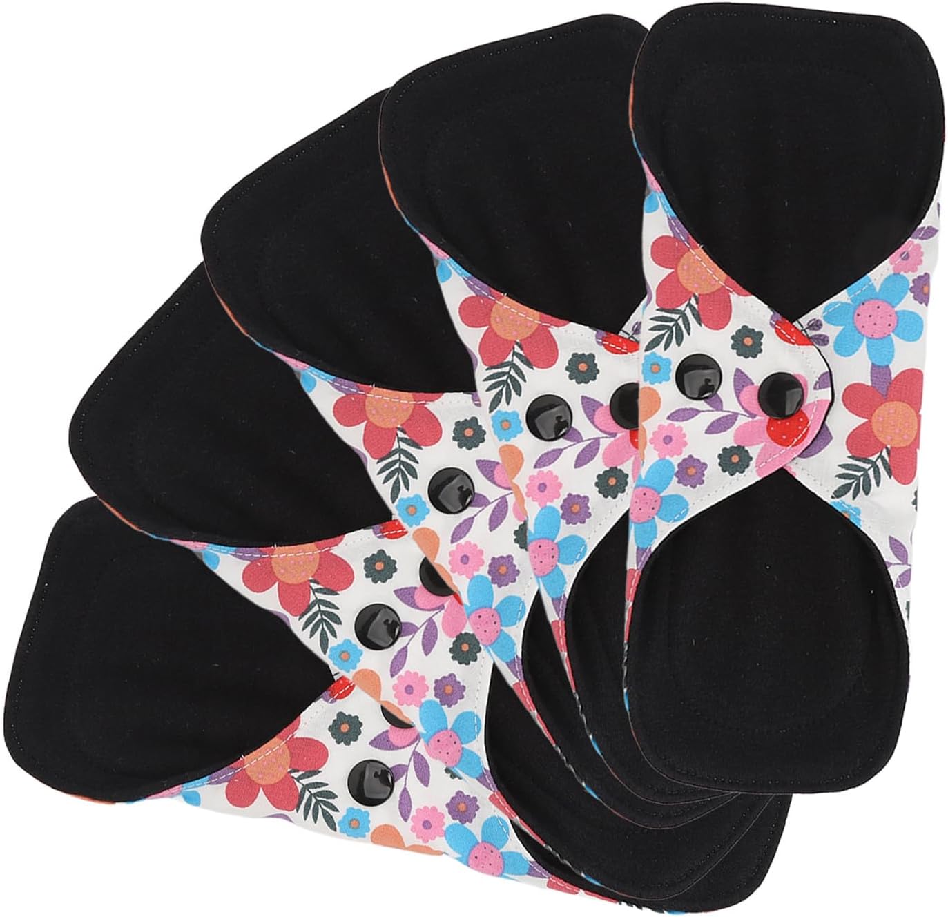 5Pcs Reusable Sanitary Pads, Washable Black Cloth Menstrual Pads Menstrual Towel Sanitary Napkins, Reusable Menstrual Pads Breathable Highly Absorbent Cotton (S)