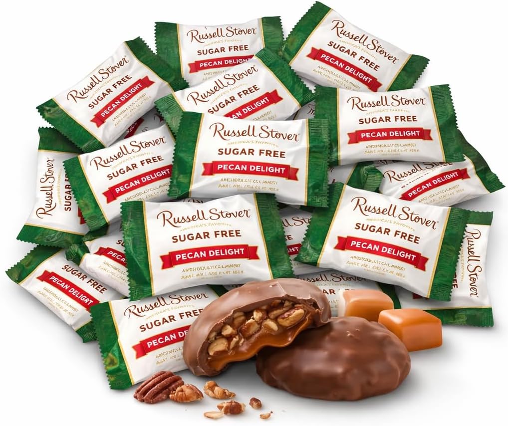 Premium Sugar Free Candy Pecan Delight – 1 lb (16 oz, 32 Pcs) Bulk – Individually Wrapped Zero Sugar Dark Chocolate Car – Diabetic Sugar Free