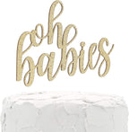 Baby Shower Cake Topper - Double Sided Gold Glitter - Premium Quality Made in USA (oh babies)