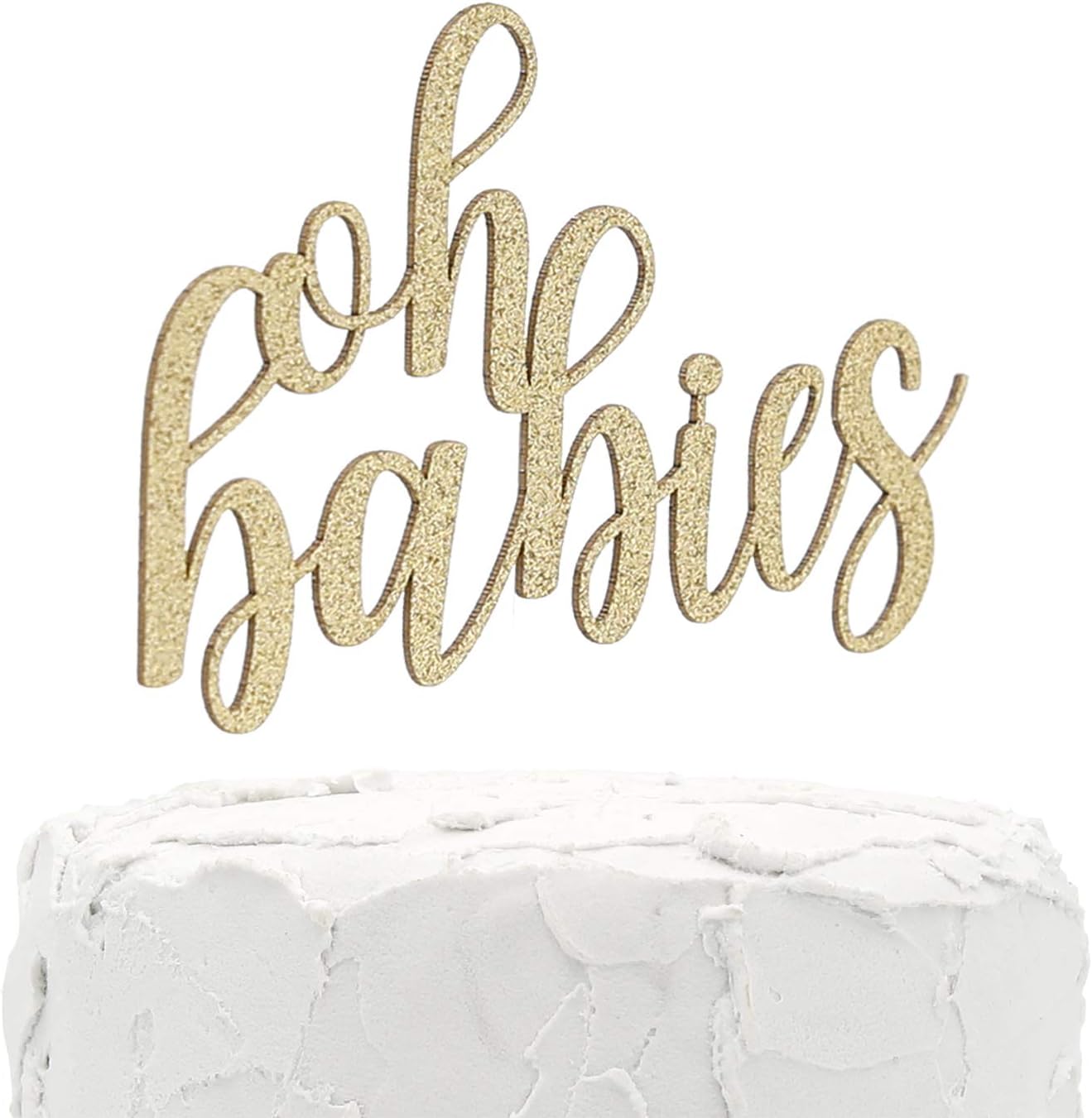 Baby Shower Cake Topper - Double Sided Gold Glitter - Premium Quality Made in USA (oh babies)