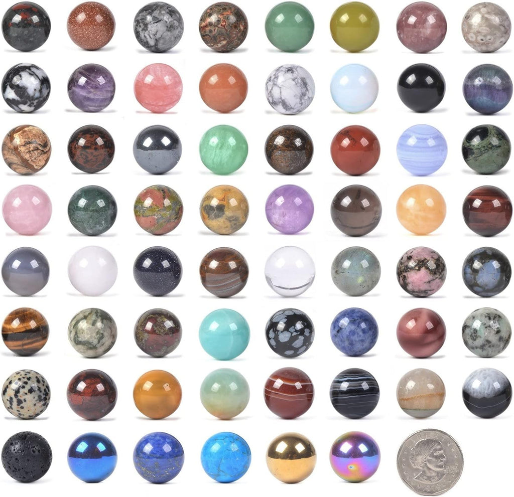Assorted Gemstone Orb 20mm Rocks Crystal Healing Polished Stone Sphere Ball Mineral Collection Kit (Pack of 24)