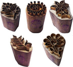 Royal Kraft Floral Brass Wooden Printing Stamps (Set of 5) - DIY Fabric, Clay, Pottery Blocks BHtag0002