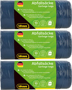 Idena 50056-3 Rubbish Bags Set, 3 Rolls of 10 Pieces, Blue, 120 Litres, 40µ Extra Strong and Tear-Resistant, with Practical Drawstring, Drawstring Bags