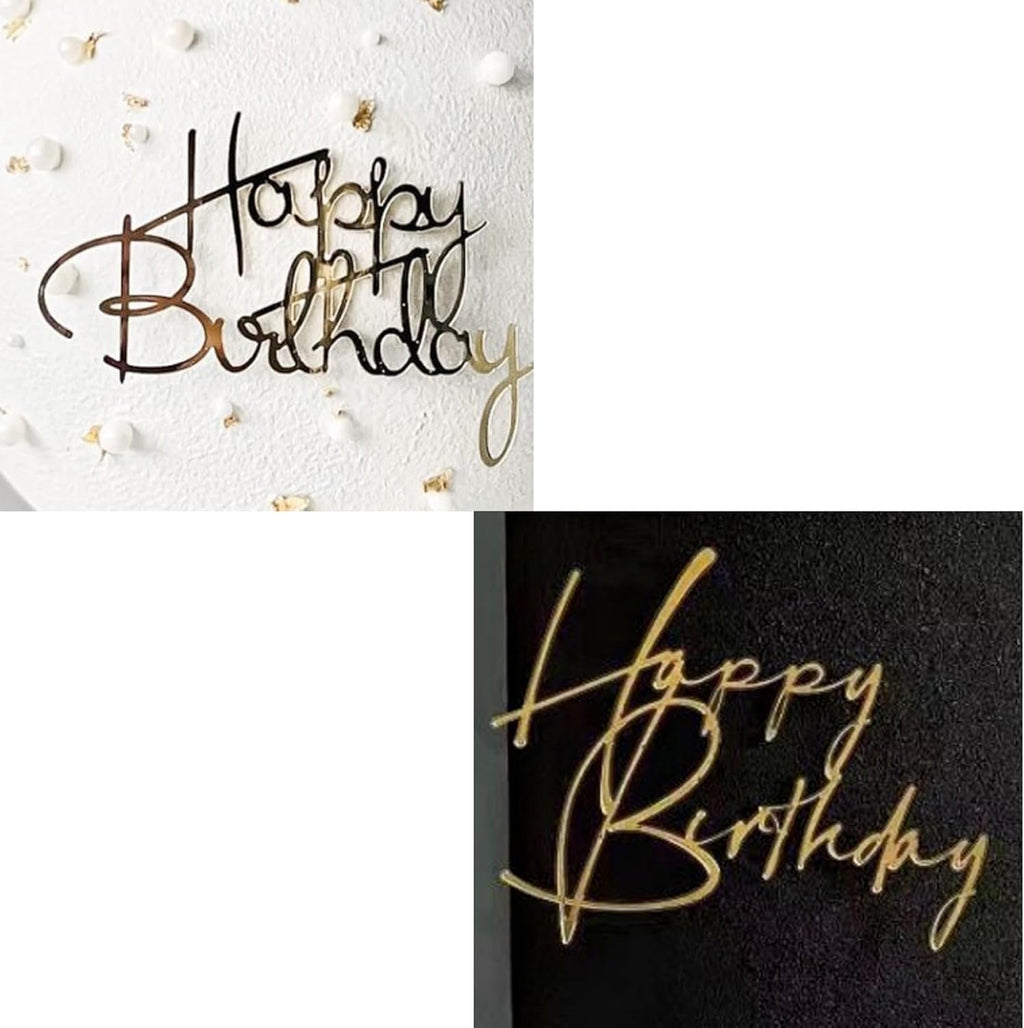 Happy Birthday Cake Topper,Acrylic cake Toppers,Birthday Party Decoration Supplie (2pcs Gold)