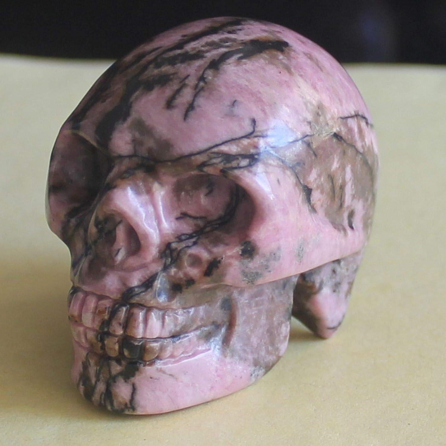 2'' Hand Carved Mixed Gemstone Crystal Skull Figurine Carving Home Decor (Rhodonite)