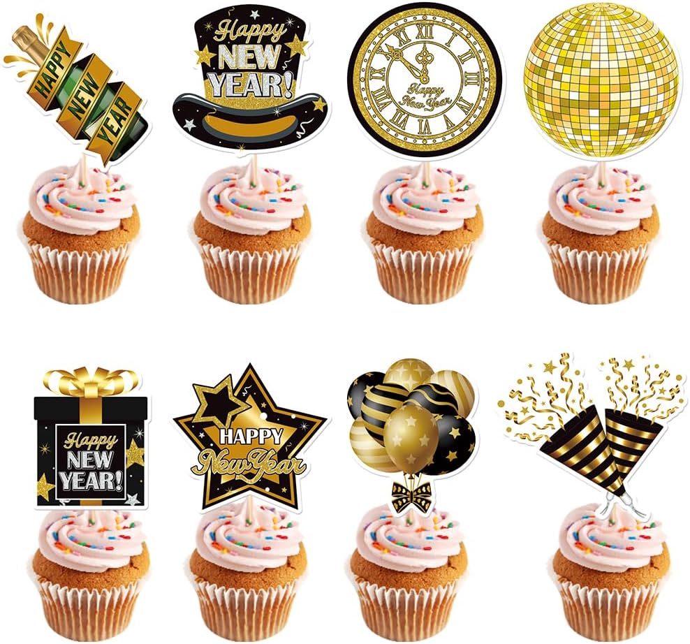 Happy New Year 2026 Cupcake Topper 24 pcs 2026 New Years Eve Party Supplies Party Decoration for New Year Eve Cake Decorations