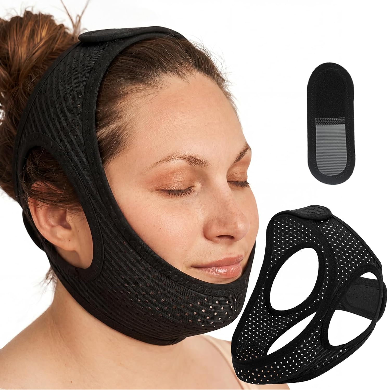 Sleep Apnea Devices - Chin Strap for Sleeping, Airflow Jaw Strap, Effective Anti Snoring Solution for Men and Women, Anti Snore Devices Breathable and Reusable (Black & 54CM & 1PCS）