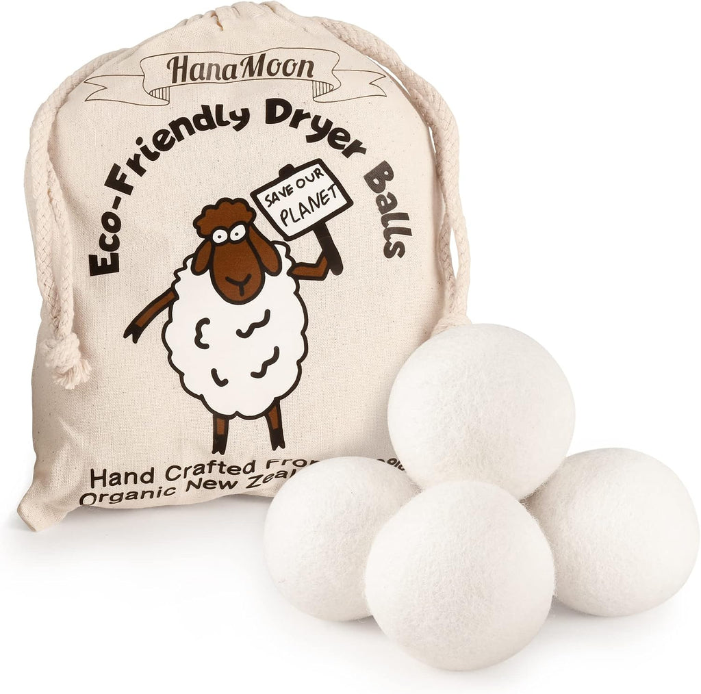 Wool Tumble Dryer Balls– Eco-Friendly Organic Fabric Softener, Reduce Wrinkles & Drying Time, Save Energy, Reusable, Handmade, 100% New Zealand Wool, Baby Safe, Unscented, XL Size (Pack of 4)