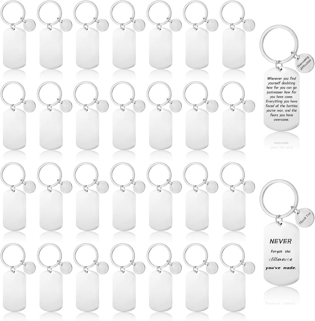 30 Pcs Engravable Metal Keychain Blanks for Laser Engraving, Stainless Steel Keychain Stamping Jewelry Blanks Metal Keyrings for DIY Crafts and Gifts