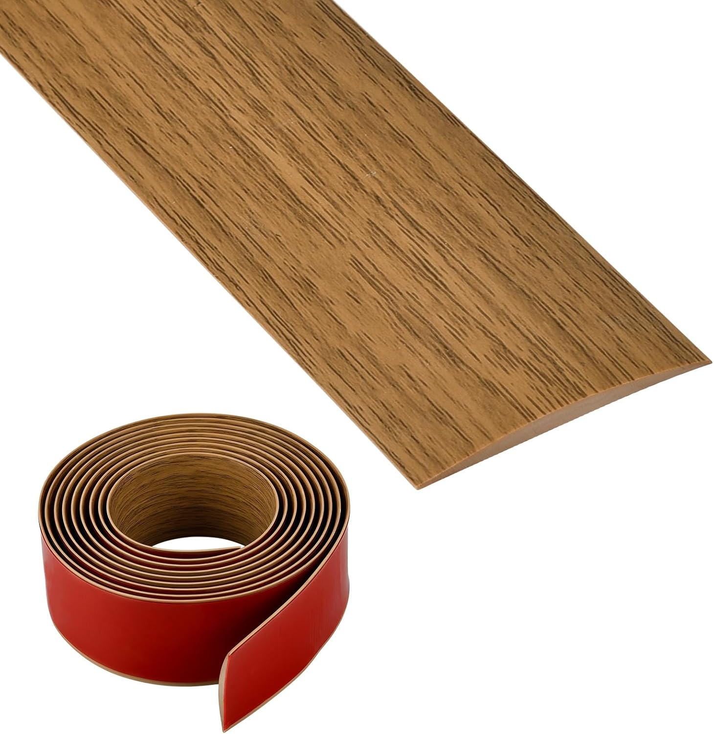 Vinyl Floor Transition Strip, Self Adhesive Floor Cover Strip PVC Laminate Threshold Strip Bar Flat Divider Strip for Joining Floor Gaps, Doorways Threshold, Carpet, 2" Wide (Brown Wood Grain, 3.28Ft)