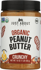 Just About Foods Organic & Keto Peanut Butter Crunchy 1 lb Gluten-Free, No Sugar Added, Palm Oil Free Single Ingredient, Unsweetened Peanut Spread