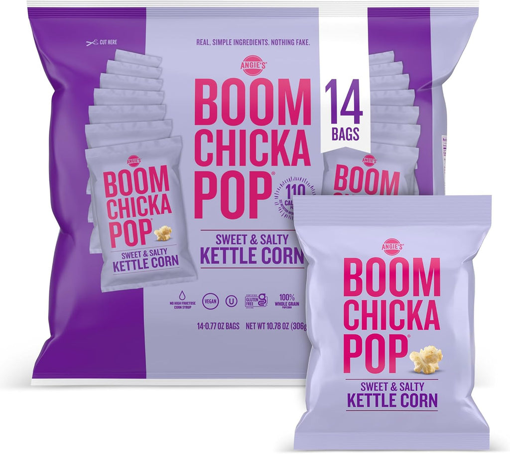 Angie's BOOMCHICKAPOP Sweet & Salty Kettle Corn Popcorn, Non-Candy Easter Basket Stuffer, 0.77 oz. Individual Bag, 14-Count