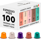 BrewBlack Variety Pack Coffee Capsules - 100 Aluminum Coffee Pods Compatible with Nespresso Original line, Medium and Dark Roast - Made in Italy