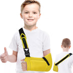 Arm Sling for Kids - Adjustable Breathable Shoulder Immobilizer with Pockets,Supports Rotator Cuff Injury,Wrist,Elbow,Clavicle Fracture Recovery,Post-Surgery Sling for Left or Right Arm(Yellow,Small)