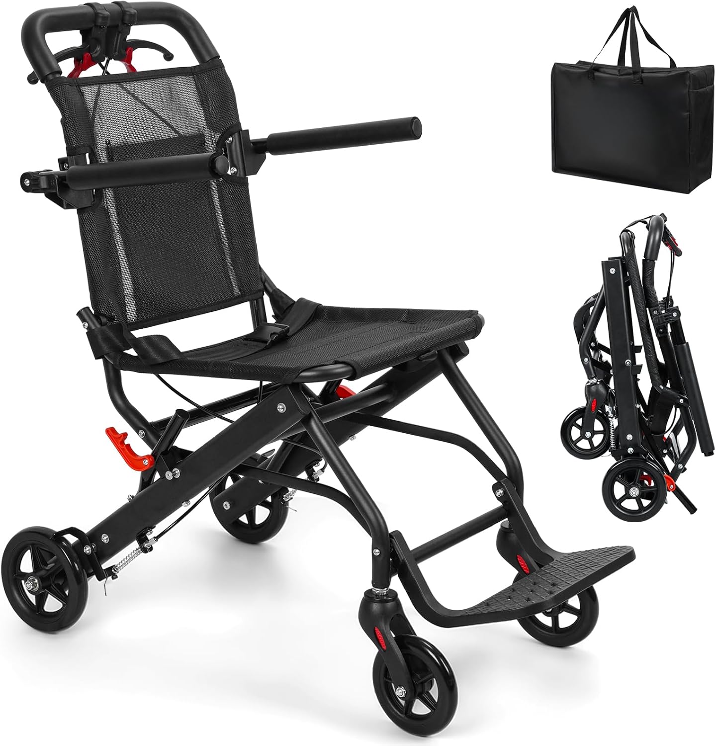 Wheelchairs for Adults Transport Chair,Aluminum Alloy Ultra-Thin Transport Chair for Adults, Foldable Wheelchair with Flip-up Armrest,Portable Transportation Travel Wheelchair, Bearing 286lb