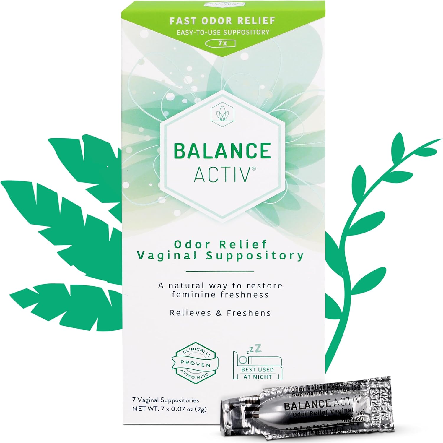Balance Activ | Odor Relief Vaginal Suppository for Women | Works Naturally to Rapidly Relieve Unpleasant Odor and Restore Feminine Freshness