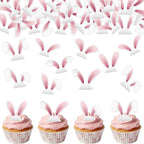 72PCS Edible Easter Bunny Ear Cupcake Toppers Wafer Paper Pink White Bunny Ear Cake Toppers Edible Rabbit Ears Cupcake Picks for Easter Theme Spring Birthday Baby Shower Party Supplies