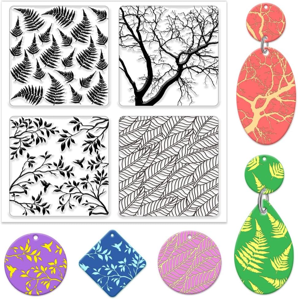 CHGCRAFT Fern Branches Leaves Polymer Clay Texture Sheets Plants Clay Modeling Pattern Pad Clay Mat for DIY Jewelry Making Craftwork and Printing Patterns Polymer Clay Earrings Tools,5.5x5.5Inch
