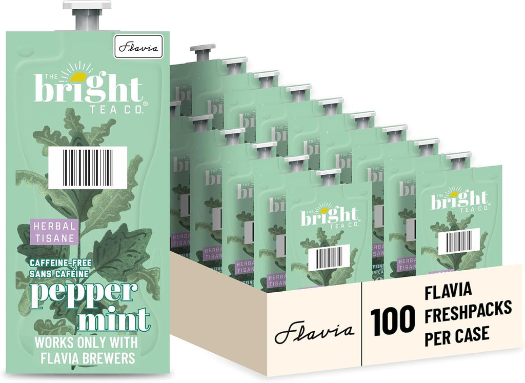 Flavia Bright Tea Co. Peppermint Herbal Tea Freshpacks works only with Flavia Brewers (Case of 100)
