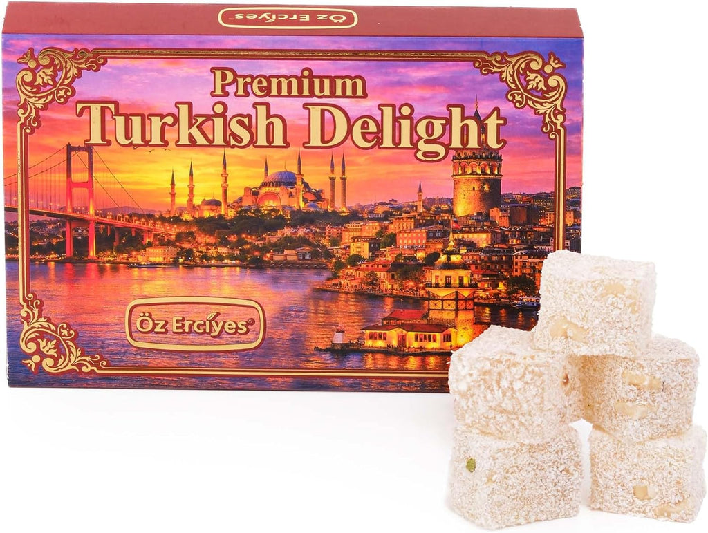 Turkish Delights Candy Gift Box – Assorted Turkish Delight Lokum, Traditional Turkish Food Sweet, Gourmet Lokum Candy, 7.05 oz (200g) (Hazelnut-Coconut)