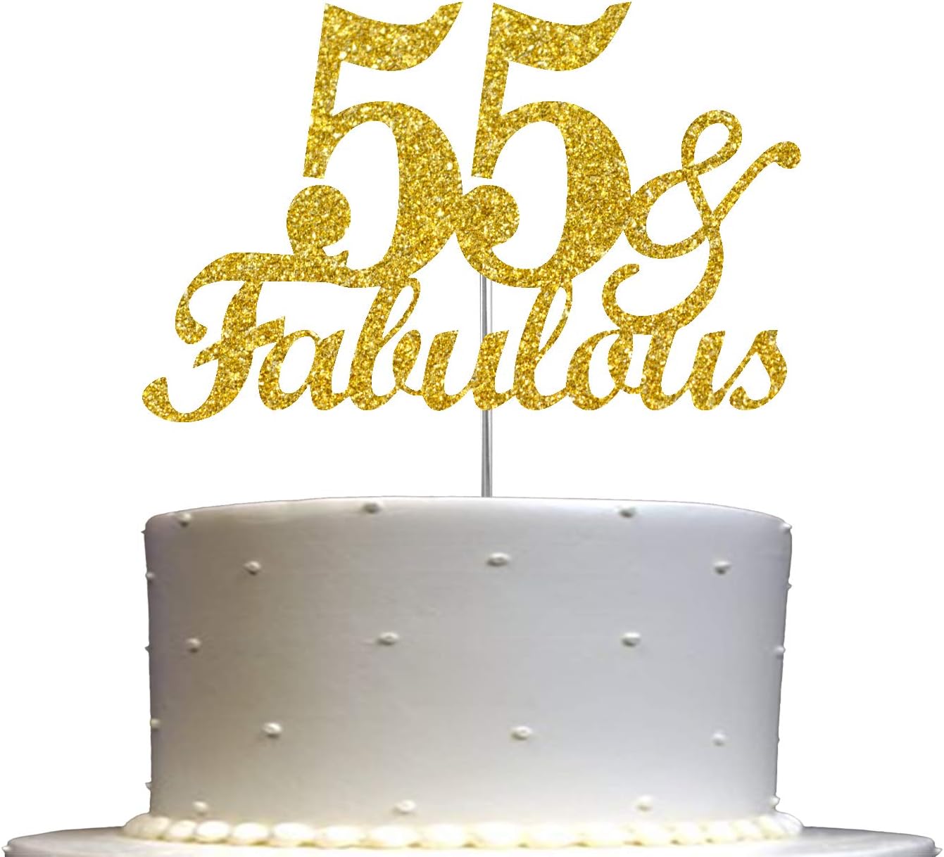 55 & Fabulous Cake Topper Gold Glitter, 55th Birthday Party Decoration Ideas, Premium Quality, Sturdy Doubled Sided Glitter, Acrylic Stick. Made in USA (55th)