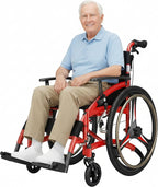 Ultra Lightweight Wheelchair, 18" Wide Seat Wheelchair for Adults, Foldable Portable Self-propelled Wheelchair with Removable Arms and 24″ Rear Wheels for Indoor Outdoor Use (Max Weight 220 lbs)