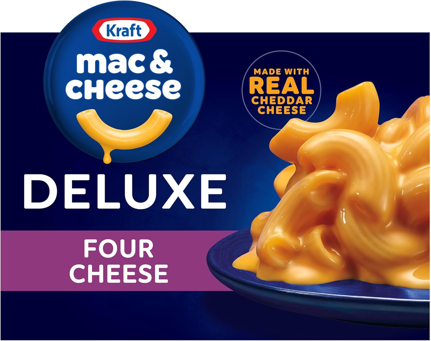 Kraft Deluxe Mac and Cheese, 1 Box, for Easy Dinner or Dinner Sides, Four Cheese, No Artificial Dyes or Flavors, 14 oz