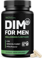 DIM Supplement for Men 300mg | Estrogen Blocker & Aromatase Inhibitor | Extra Strength Men’s Hormone Balance & Fitness Booster with Diindolylmethane Plus CDG & Broccoli Floret | Gluten-Free | 60 Ct