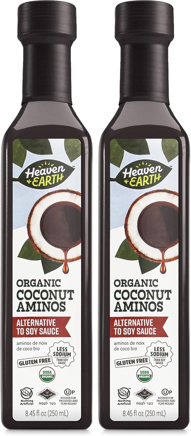 Heaven & Earth Organic Coconut Aminos, 8.4 oz (2 Pack) | Soy Free | Paleo Friendly | Low Sodium | Soy Sauce Replacement | Kosher (Including Passover)