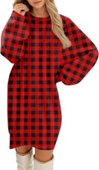 Womens Christmas Printed Round Neck Sweatshirt Dress Lightweight Casual Loose Dress Oversized Long Sleeve Dresses
