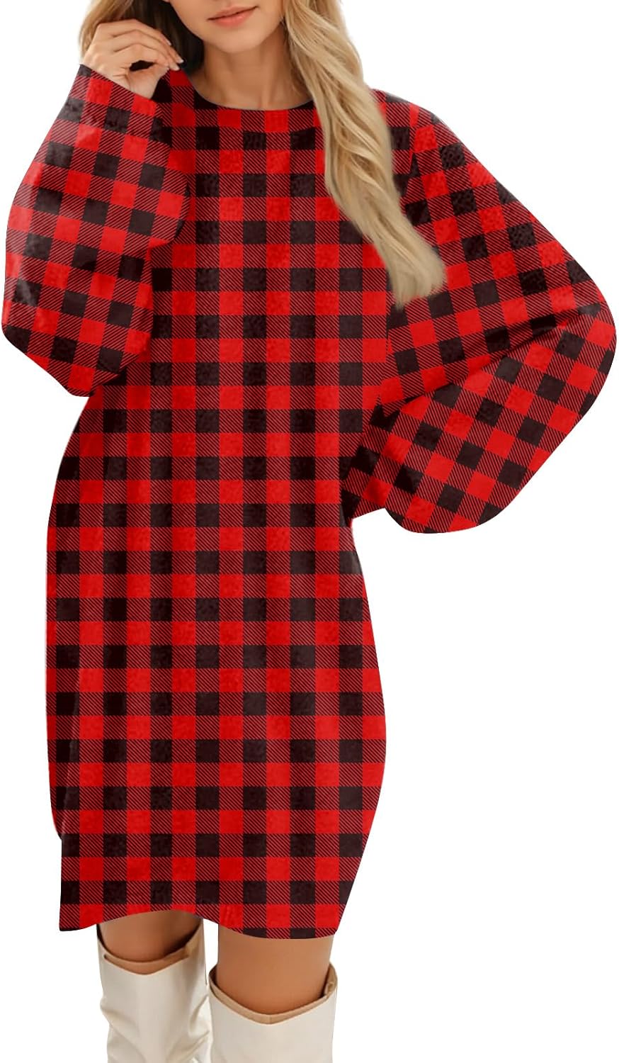 Womens Christmas Printed Round Neck Sweatshirt Dress Lightweight Casual Loose Dress Oversized Long Sleeve Dresses