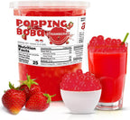 Fanale Strawberry Popping Boba Pearls, Vegan, Non GMO, Gluten Free, Fat Free, Perfect for Bubble Tea, Smoothies, Ice Cream, Desserts, and Beverages.