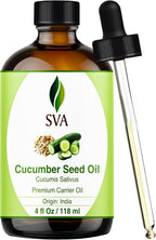 SVA Cucumber Seed Oil - 4 Fl Oz – 100% Natural Cold Pressed Cucumber Oil - for Face, Skin Care, Hair Care, Scalp Massage & Body Massage – Carrier Oil with Dropper