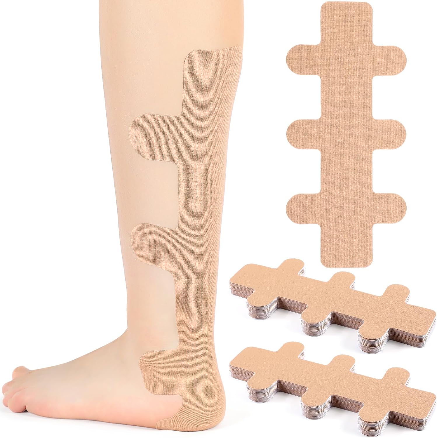 Aurelema 30 Pcs Achilles Tendonitis Kinesiology Tape Precut Achilles Tendon Ankle Tape Latex Free for Sprained Ankle Relief Muscle Support Foot Pain Athletic Sport(Nude)