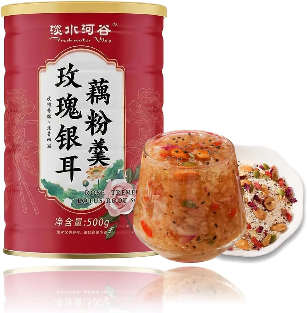 TXDYNLLK Lotus Root Powder Soup Mix, Instant Chinese Asian Cuisine, Includes Nuts Dried Fruit, Chia Seeds, Osmanthus, Black Sesame Seeds, Jujube & Sweet Snacks Box, Family Meal Drinks(17.63oz)500g