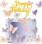 100Pcs Butterfly Cake Topper, Cupcake Topper, Cake Decorations, Cake Topper, Birthday Anniversary Decor, Party Decorations for Women Girls, Mixed Size (Pink Purple Gold)