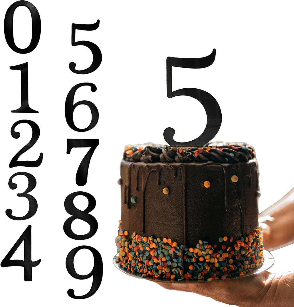 Big 3.7 IN 0-9 Black Birthday Number Cake Toppers Large Black Acrylic Happy Anniversary Cake Topper Sticks For Diy Handmade Cake Sign Decorations 10 Pcs Cupcake Topper Party Supplies Set